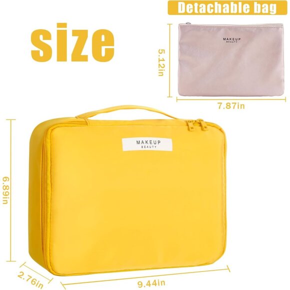Women Yellow Travel Makeup Bag Cosmetic Bag Makeup Bag Toiletry bag - Picture 2 of 7